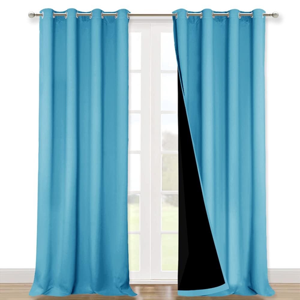 NICETOWN Full Shading Curtains 90 inches Long 2 Panels Set for Windows, Teal Blue, Pack of 2, 52 inches W, Super Heavy-Duty Black Lined Blackout