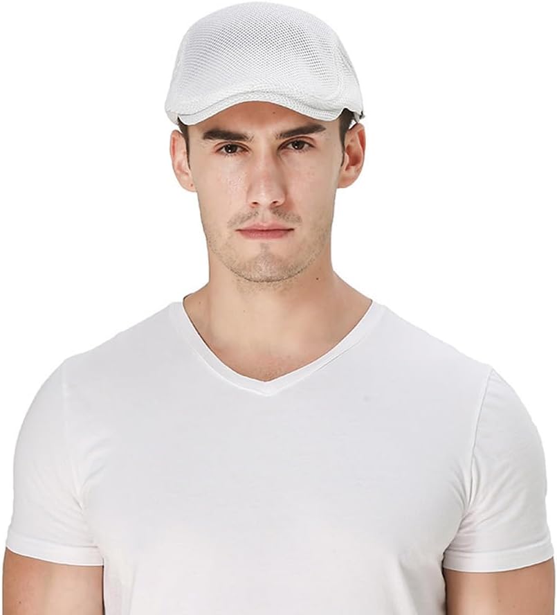 Quanhaigou Men's Mesh Cap Breathable Summer Newsboy Hat Adjustable Beret Ivy Cap Cabbie Flat Hats