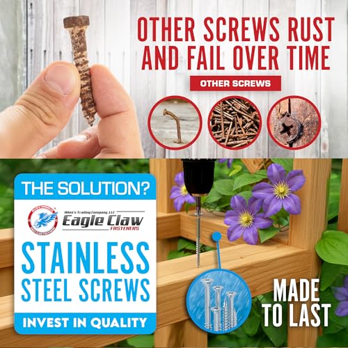 Image of #8 x 1 5 /8 Inch Stainless Steel Wood Screws | 304 Grade (100 Pack) | Flat Head T20 Star Torx Drive | Exterior Wood Screws by Eagle Claw Fasteners | Corrosion & Rust Resistant (Includes Driver Bit)