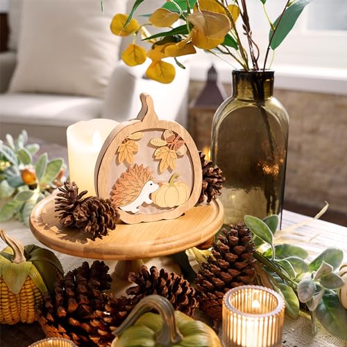 Valery Madelyn Herbstdeko Kürbis Igel Stimmungsleuchten,3D Holz LED,15cm – Bild 3