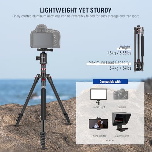 Image of NEEWER 77-Inch Tripod,Camera Tripod for DSLR,2-in-1 Compact Aluminum Tripod Monopod with 360 Degree Ball Head,2 Center Axis,QR Plate and 8 Kilograms Load for Travel and Work,Carry Bag Included,Black