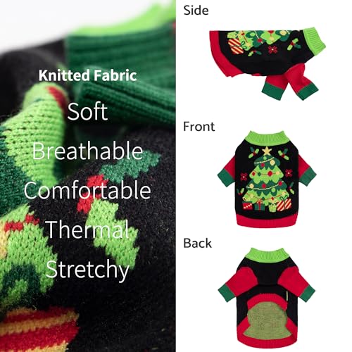 Image of Fitwarm Cozy Dog Christmas Sweater, Thermal Winter Clothes for Small Dogs, Boy & Girl, Holiday Pet Apparel, Black, Red, Green, Yellow, XS