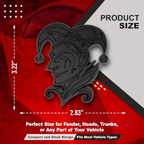 Image of Joker Emblem 3D Jester Badge - Custom Car Decal Sticker for Car, Truck, SUV - Durable Exterior Trunk, Hood, Fender (Set of 2) (Matte Black)