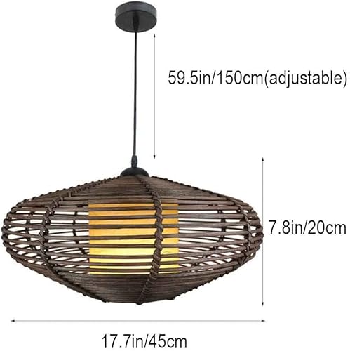 Miniatura 6 de Lámpara colgante de mimbre de ratán bohemio, lámpara de techo tejida a mano, estilo retro de granja, para sala de estar, comedor, mesa, sala de té,