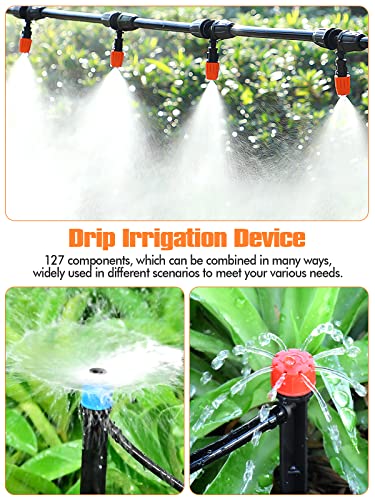 182Ft Automatic Drip Irrigation Kit, Kalolary Garden Watering System With 1/4" 5/16" Distribution Tube Micro Patio Misting Equipment Adjustable Nozzle Sprinkler Emitters Barbed Fittings For Greenhouse #TOP6