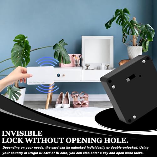 Sporgo Smart Schrankschloss Nfc Schloss: Möbelschloss mit 2 Schlüsselanhänger und 2 RFID Karte, Versteckte Smart Schloss, Lochfreies Schlösser für Schrank, Schubladen, Schließfächer und Fabriken