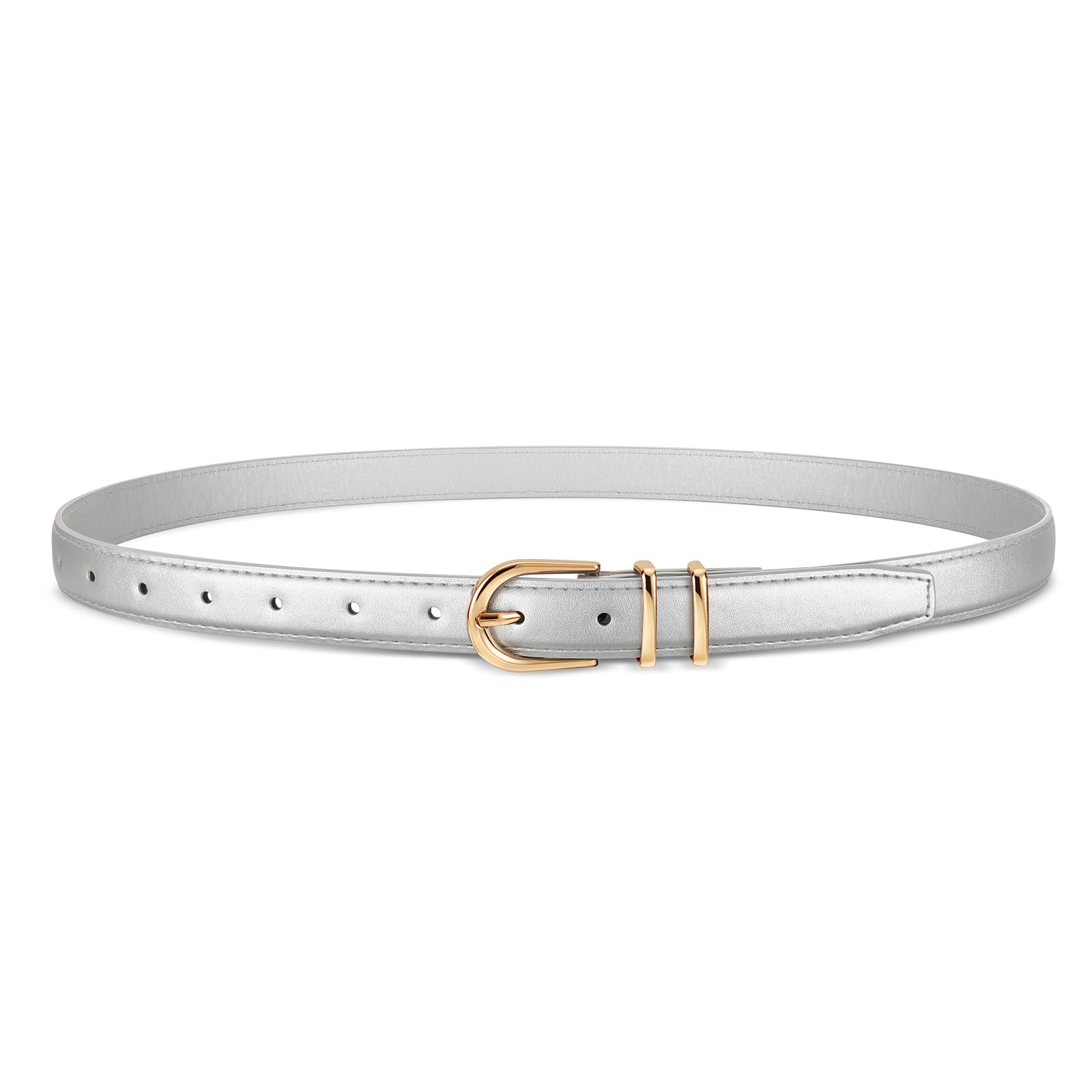 JASGOOD Women Skinny Leather Belt for Jeans Pants Fashion Ladies Thin Belt for Dress with Gold Single Prong Buckle