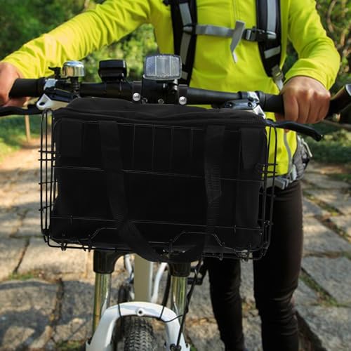 BESTonZON Folding Mountain Bike Basket Rear Rack with Removable Liner Bag, 1300g Black Foldable Bicycle Front and Rear Cargo Basket for Adult Cycling and Pet Transport