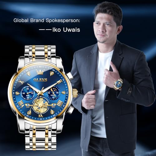 OLEVS Watch for Men Skeleton Analog Quartz Chronograph Diamond Watches Stainless Steel Moon Phase Calendar Waterproof Wrist Watch (Image - 2)