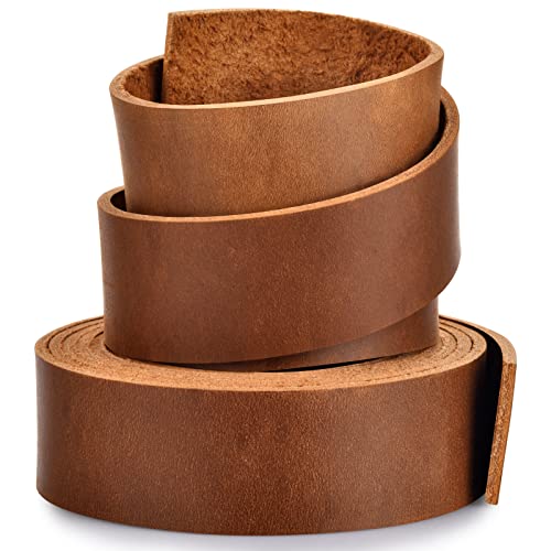 TeeLiy Leather Strap Full Grain Cowhide Leather Strip for Belt, Garden Tools and DIY Craft Projects (2.0mm Thick_1 inch Wide_72 inches Long_Tan)