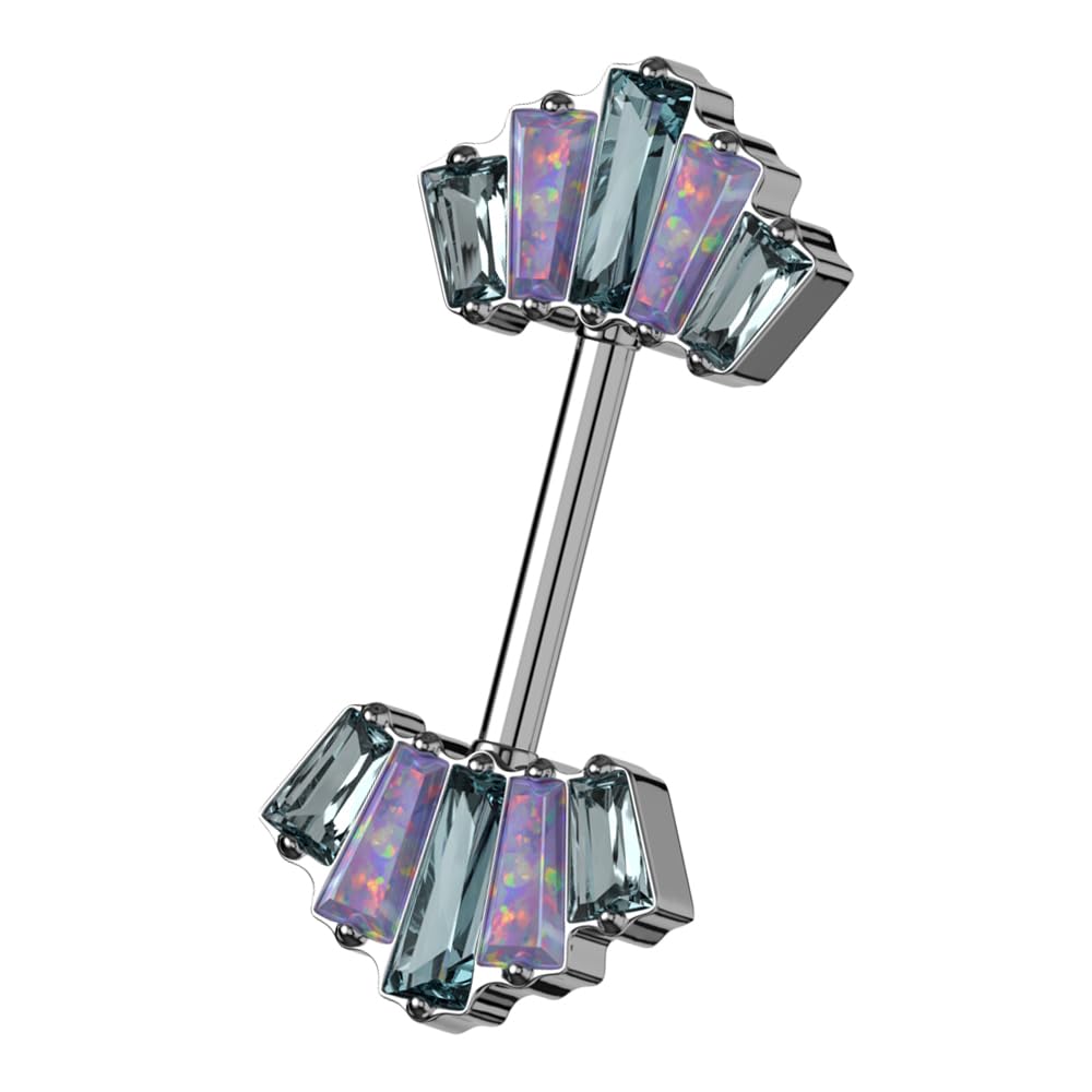 G23 Grade Titan Baguette Opal und Cz Edelstein 14 Gauge Brustwarzenpiercing Schmuck