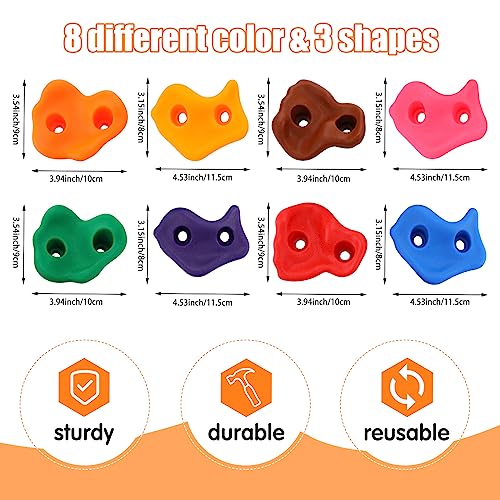 Meooeck 40 Pcs Rock Climbing Holds Set for Kids with Mounting Screws and 2 Wrenches, Mix Colored Climbing Rocks DIY Wall Grip Kits for Outdoor Indoor Playground Backyard Play Set - Thumbnail 2