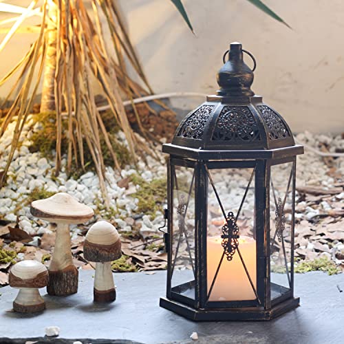 Decorkey Outdoor Lantern Decorative, 15.2'' Large Black Hexagon Hanging Lanterns, Vintage Metal Candle Holder For Outdoor Patio Front Door Porch Wedding Party Decor #TOP4