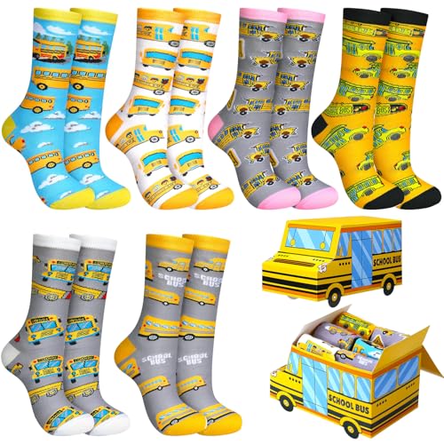 Shyyween 6 Pairs School Bus Driver Appreciation Gifts Socks Bulk Bus Drivers Essentials Crew One Size Socks Thank My Driver Gifts for Men Women Adults Birthday Retirement Accessories Party Supplies