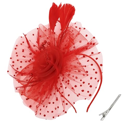 Red Fascinators Hats for Women Tea Party Vintage Hat Fascinator Headband Flower Hat Fascinator Hats Feather Headband Tea Party Accessories for Women Girls