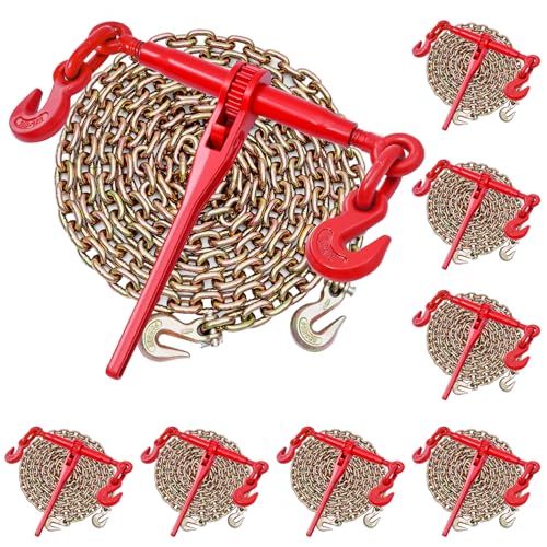 Image of VEVOR Ratchet Chain Binder, 3 /8 in x 10 ft G80 Chains, 9200 lbs Working Load of Ratchet Load Binder, Chains and Binders Set, Tie Down Hauling Chain Binders for Hauling, Towing, Logging, Lifting
