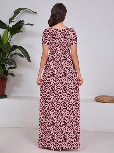 Image of DEARCASE Maxi Dress for Women Short Sleeve Casual Summer Loose Plain Comfy Long Dresses with Pockets
