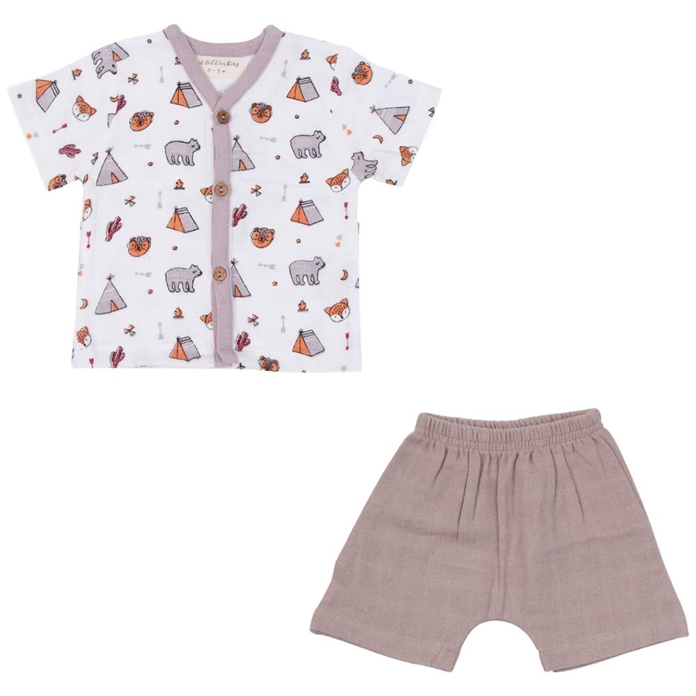 A toddler thingBaby Half Sleeve Muslin Button Top And Bottom Shorts Set | Unisex for boys and girls both | Shirt Pant Set | Upper Bottom set for kids