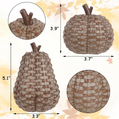 Image of winemana 2 Pack Fall Pumpkin Decor, Woven Resin Pumpkins for Indoor Home | Distressed Finish, Rustic Farmhouse Style, Artificial Pumpkin for Table Centerpiece Mantel, Thanksgiving Autumn Decorations
