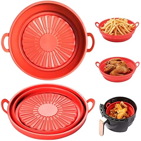 Golden Bell Air Fryer Silicone Liners Basket 7.5inch Air Fryer Oven Accessories Reusable Air Fryer Silicone Pot Liner(Red) Cover