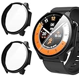 Suoman 2-Pack for Oneplus Watch 2 Case, 2.5D 9H Ultra-thin Tempered Glass Screen Protector, Full Coverage Durable PC Hard Protective Bumper Cover (Black+Black)