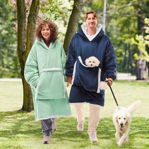 JOYWOO Green Oversized Wearable Blanket Hoodie, Cat lovers Long Hoodie Blanket for Adult,Birthday Gifts for Women Men Mom,Cozy Sherpa Hooded Blanket Giant Pocket Winter Gifts,Sage green Oversize