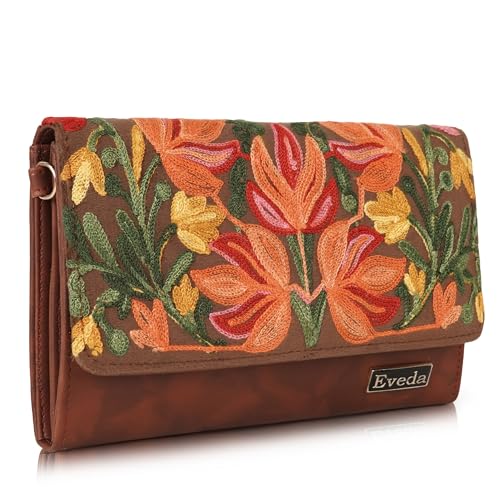 VELUCIA Embroidered Floral Clutch Purse, Gold Design, Ladies Wall...