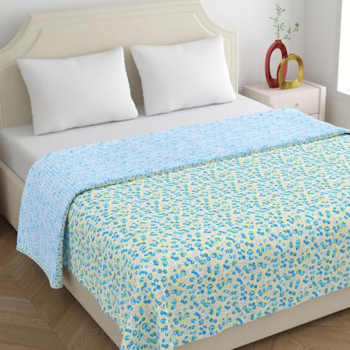 Image of Home Ecstasy 100% Cotton Mulmul Reversible Dohar for Double Bed 210 GSM (86 x 88 inches), Blue