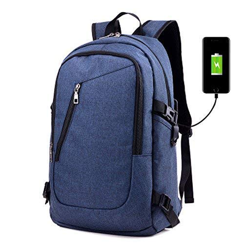 Dastrues 3 Colors Hombre Mujeres Negocio Resistente Al Agua 17 Pulgadas Mochila para Portátil con USB Puerto de Carga Campus Bolsas de Escuela - Azul