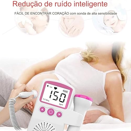 Monitor De Frequência Cardíaca Fetal Dopple Portátil Para Bebês Uso Doméstico - Rosa Com Branco