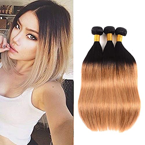 Ombre Straight Brazilian Remy Hair Bundles 1B 27 Ombre Tow Tone Hair Bundles Hair Extensions For Black Women 3 Bundle Hair Weave 22 24 26 Inch