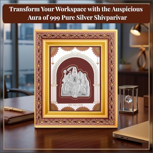 Image of 999Pure Silver Shivparivar Frame | Divine Home Decor | Wall Mount Square Photo for Gift, Wooden PhotoFrame for Temple & OfficeDecor, SilverGift Items | hangingframe (10.50 inch x 9 inch Inch)