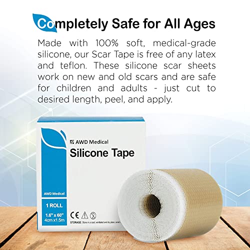 Awd Silicone Scar Tape For Surgical Scars - Medical Grade Silicone Scar Sheets For C Section, Tummy Tuck Tape, Keloid Treatment - Silicone Skin Patches After Surgery Must Haves (1.6" X 60" Roll) #TOP3