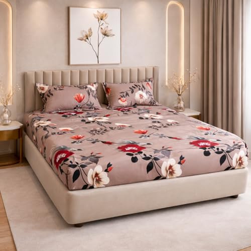 THEA King Size Double Bedsheet Set (Flat)| 100% Cotton Like Soft Fabric | Microfiber King Double Bedsheet for King Size Bed (108 X 108 inches) with 2 