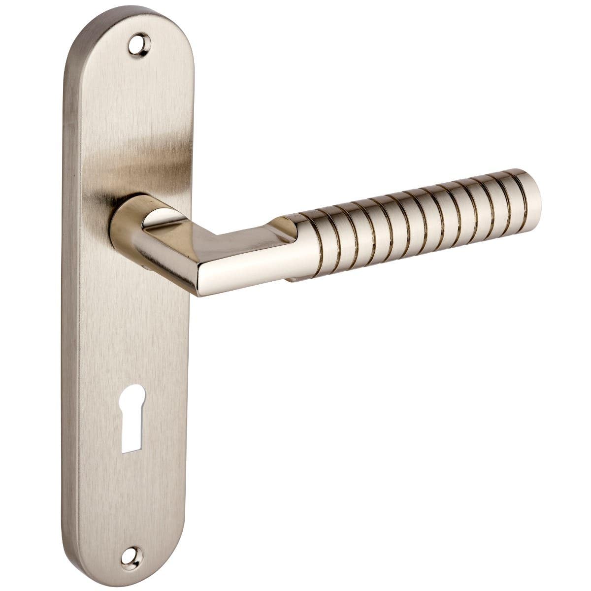 Designer Levers - Kempston Lever Lock Door Handle Dual-Tone Nickel