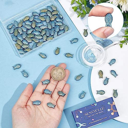 SUNNYCLUE 1 Box 100Pcs Fish Beads Bulk Glass Fish Bead Charm Summer Sea Ocean Animal Spacer Beads Double Sided Small Fish Loose Bead for Jewellery Making Beading Kit Elastic Thread DIY Bracelet Craft - Image 3