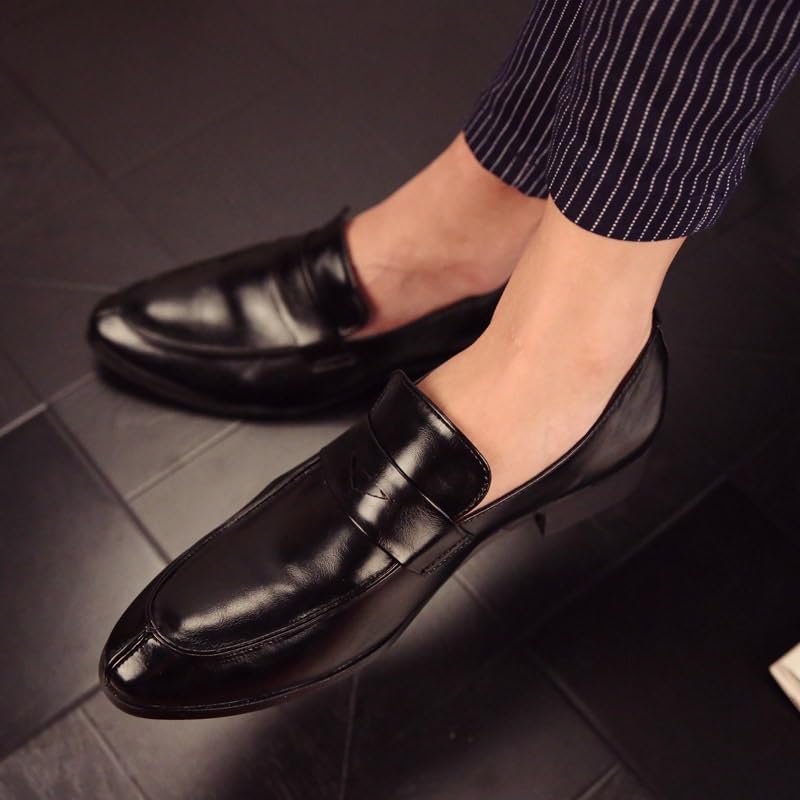 Dress Oxford Formal Shoes for Mens Business Low Top Classic Burnished Height Increasing Leather Office Round Toe Slip-on2