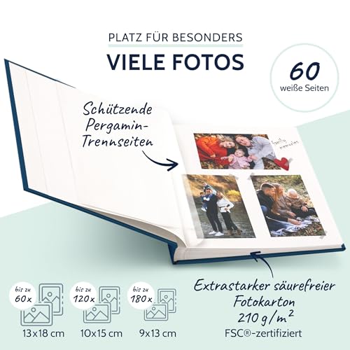 goldbuch 24711- Fotoalbum, Summertime, Fotobuch mit 60 weiße Seiten & Pergamin Trennblättern, Foto Album aus Leinen, Erinnerungsalbum, Hellblau, 25 x 25 cm
