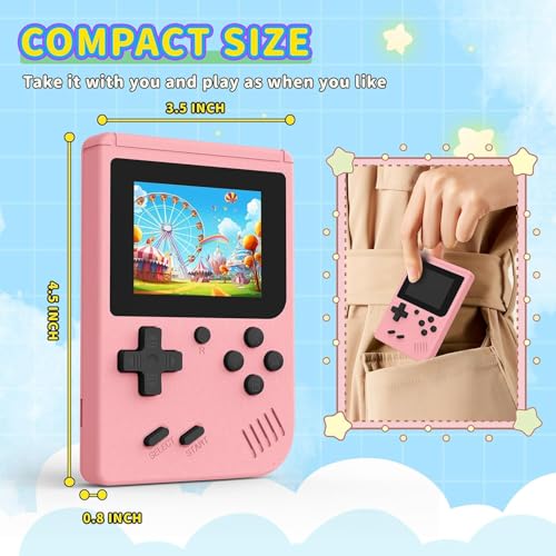 Image of Retro Handheld Games Console Built-in 400 Video Games, Portable Handheld Emulator with 3.0 Inch Screen, Mini Travel Retro Gaming Consle (Pink)
