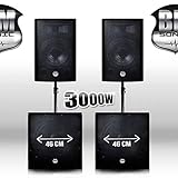 Komplettpaket mit 3000 W, bestehend aus einem Paar Lautsprecher BM Sonic BMS12 mit 600 W, 2 Subwoofer Bi-verstärkt, BMS-18-A BM-SONIC 1200 W x 2. (Stangen und Kabel im Lieferumfang enthalten).