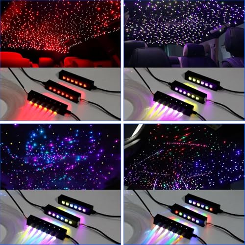 Image of AKEPO MIni Size 6-Hole 3.2W RGB Multiple Color Chasing Fiber Optic Light Kit, Car Home APP Control 13.1ft 1080pcs*0.75mm /0.03in Optical Fiber Colorful Sound Activated Headliner Starlight Kit