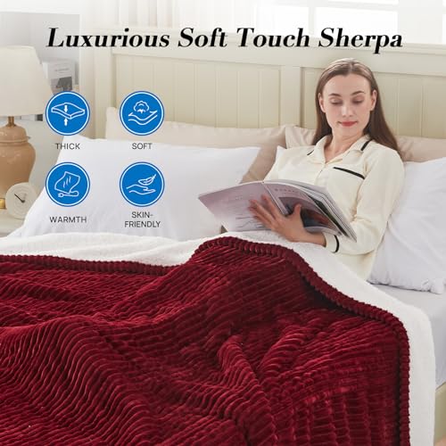Westinghouse Full Size Heated Blanket, Soft Flannel to Sherpa Reversible, Electric Blanket Full with 10 Heating Settings & 1-12 Hours Auto Shut Off, Machine Washable, (72" x 84", Red)