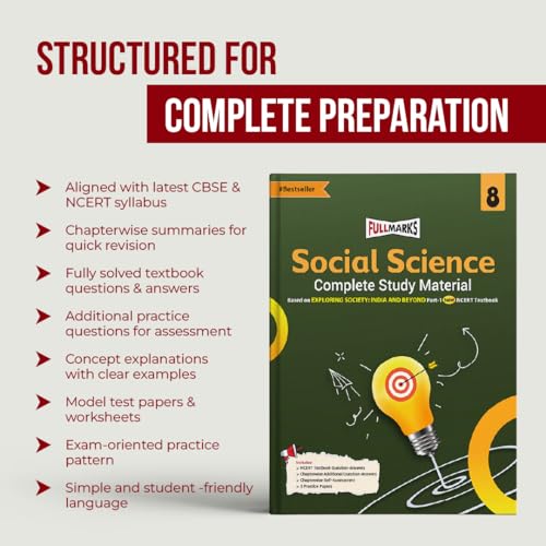 Image of Full Marks Social Science EXPLORING SOCIETY Class 8 Complete Study Material - for CBSE 2026 Exams | New Edition as per NCERT Textbooks | Quick ... Solved Q&A, PYQs, CBQs, Sample Papers
