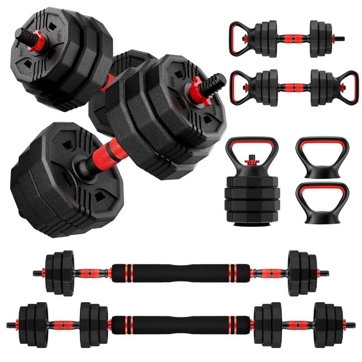 Adjustable dumbbell set, 20/30/45/70/90lbs Free Weight Set with Connector, 5 in1 Multi-Function Dumbbells Set Used as Barbell & Kettlebell, Push up Stand, Weight Plate, Fitness for Home Gym Suitable Men/Women