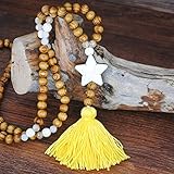 ❤Verpackung: 1 * Halskette SHAOKAO Böhmische handgemachte Pullover Kette natürliche Holzperle TürkisBaumwolle Quaste Halskette Damenmode Judenhalsketten für Frauen