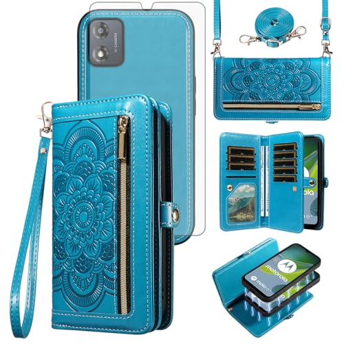 Coque Motorola Moto E13 portefeuille zippé avec protection écran et porte-carte