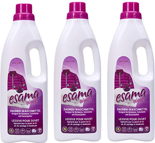 Esama wash 3x1L Daunenwaschmittel bis zu 48 Waschgänge für Daunen, Daunendecken, Daunenjacken, für weiße, als auch für farbige Textilien und Handwäsche geeignet Cover