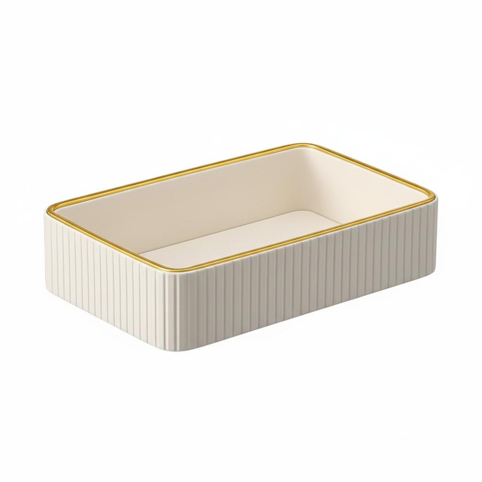 Gralara Vassoio Svuotatasche Rettangolare Multiuso Contenitore Portaoggetti a Righe Resistente Alla Polvere Organizer da Tavolo per Scrivania, Bagno, Bianco Sporco