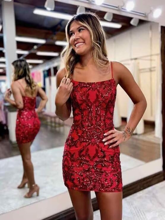 Zepumen Sparkly Sequin Homecoming Dresses for Teens Short Tight Prom Cocktail Party Gown - Image 2