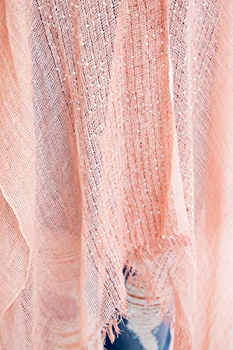 Image of RIAH FASHION Bohemian Sequin Glitter Shawl Wrap Poncho - Kimono Cardigan, Sparkly Metallic Mesh Scarf, Open Knit Crochet